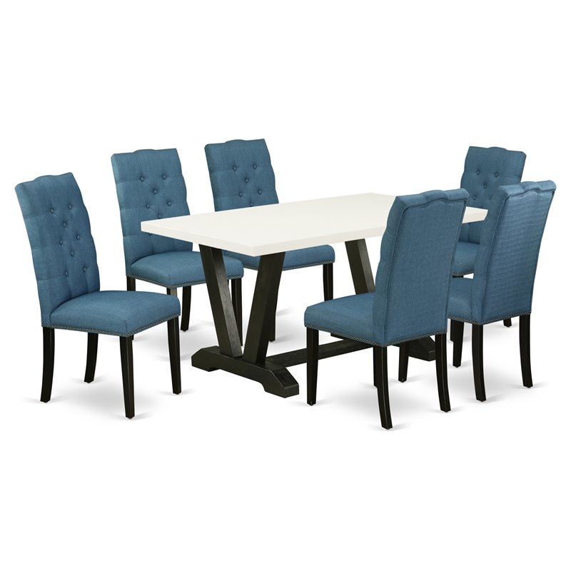Pemberly Row 7-Piece Dining Set with Mineral Blue and Black Accents