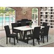 Pemberly Row 7-Piece Wood Dining Set in Linen White and Black Finishes