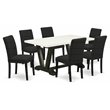 Pemberly Row 7-Piece Wood Dining Set in Linen White and Black Finishes