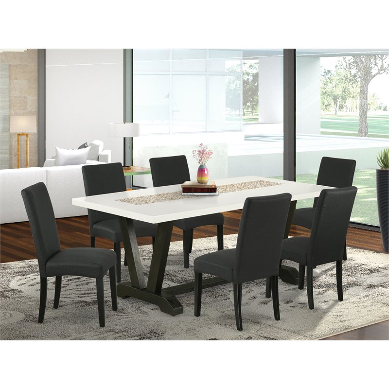 Pemberly Row 7-Piece Wood Dining Set with Rectangular Table in White/Black