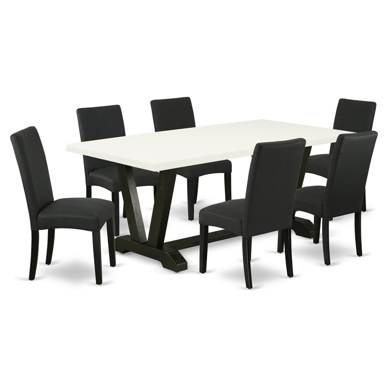 Pemberly Row 7-Piece Wood Dining Set with Rectangular Table in White/Black