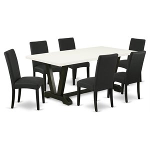 Pemberly Row 7-Piece Wood Dining Set with Rectangular Table in White/Black