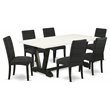 Pemberly Row 7-Piece Wood Dining Set with Rectangular Table in White/Black