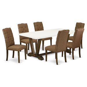 Pemberly Row 7-Piece Dining Set with Parson Chairs in Brown Smoke Finish