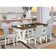 Pemberly Row 7-Piece Wood Dining Set in White with Blue Upholstered Chairs
