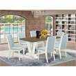 Pemberly Row 7-Piece Acacia Wood Dining Set with Baby Blue Seats