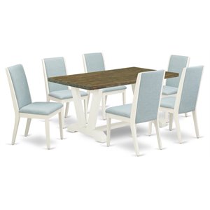 Pemberly Row 7-Piece Acacia Wood Dining Set with Baby Blue Seats