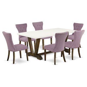 Pemberly Row 7-Piece Rectangular Dining Set in Jacobean Brown and Dahlia