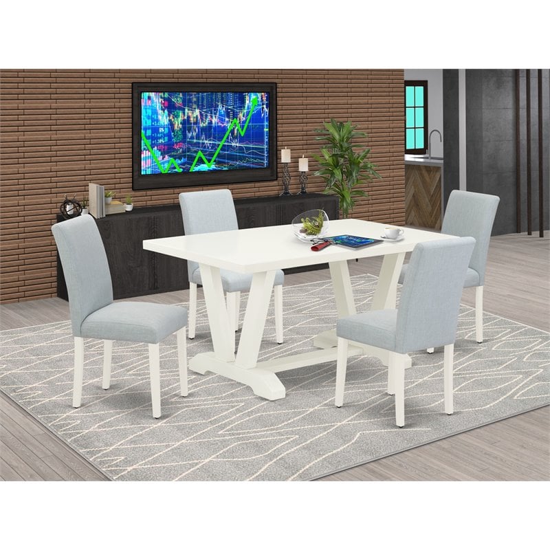 Pemberly Row 5-Piece Rubber Wood Dining Set in Linen White and Baby Blue