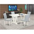 Pemberly Row 5-Piece Rubber Wood Dining Set in Linen White and Baby Blue