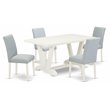 Pemberly Row 5-Piece Rubber Wood Dining Set in Linen White and Baby Blue