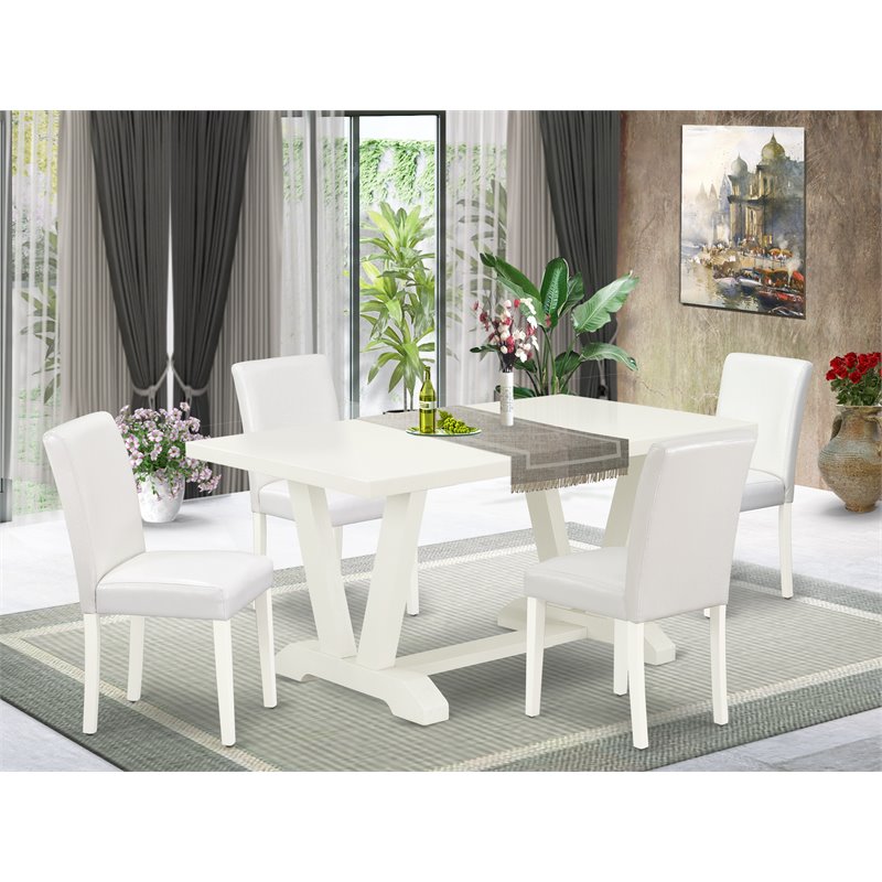 Pemberly Row 5-Piece Wood Dining Set with PU Leather Chairs in White