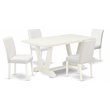 Pemberly Row 5-Piece Wood Dining Set with PU Leather Chairs in White