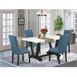 Pemberly Row 5-Piece Wood Dining Set with Black Table & Mineral Blue Chairs