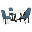 Pemberly Row 5-Piece Wood Dining Set with Black Table & Mineral Blue Chairs