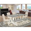 Pemberly Row 6-Piece Wood Dining Set with Bench in White and Cement Finish