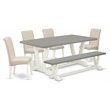 Pemberly Row 6-Piece Wood Dining Set with Bench in White and Cement Finish