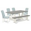 Pemberly Row 6-Piece Wood Dining Set with Bench in White and Baby Blue