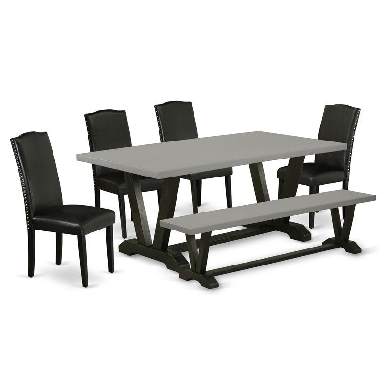Pemberly Row 6-Piece Wood Dining Set with Leather Seats in Black
