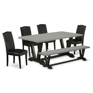 pemberly row 6-piece wood dining set with leather seats in black