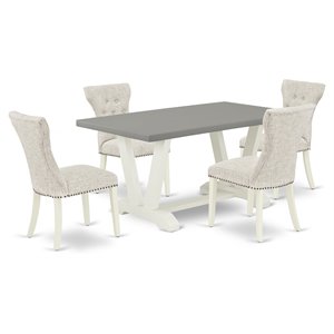 Pemberly Row 5-Piece Dining Set with Table and Linen Chairs in Doeskin
