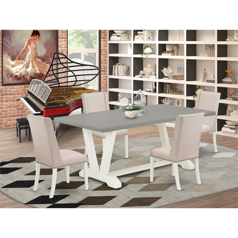 Pemberly Row 5-Piece Wood Dining Set with Cream Fabric Seats in White