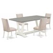 Pemberly Row 5-Piece Wood Dining Set with Cream Fabric Seats in White