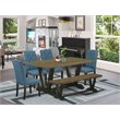Pemberly Row 6-Piece Dining Table Set in Wire Brushed Black and Mineral Blue
