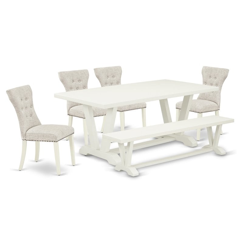 Pemberly Row 6-Piece Rubber Wood Dining Set in Linen White and Doeskin