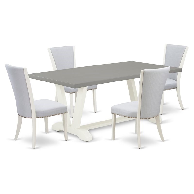 Pemberly Row 5-Piece Dining Set with Upholstered Seat in White Wood