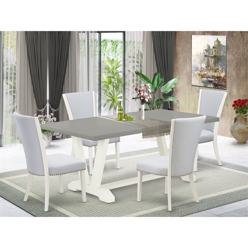 Pemberly Row 5-Piece Dining Set with Upholstered Seat in White Wood