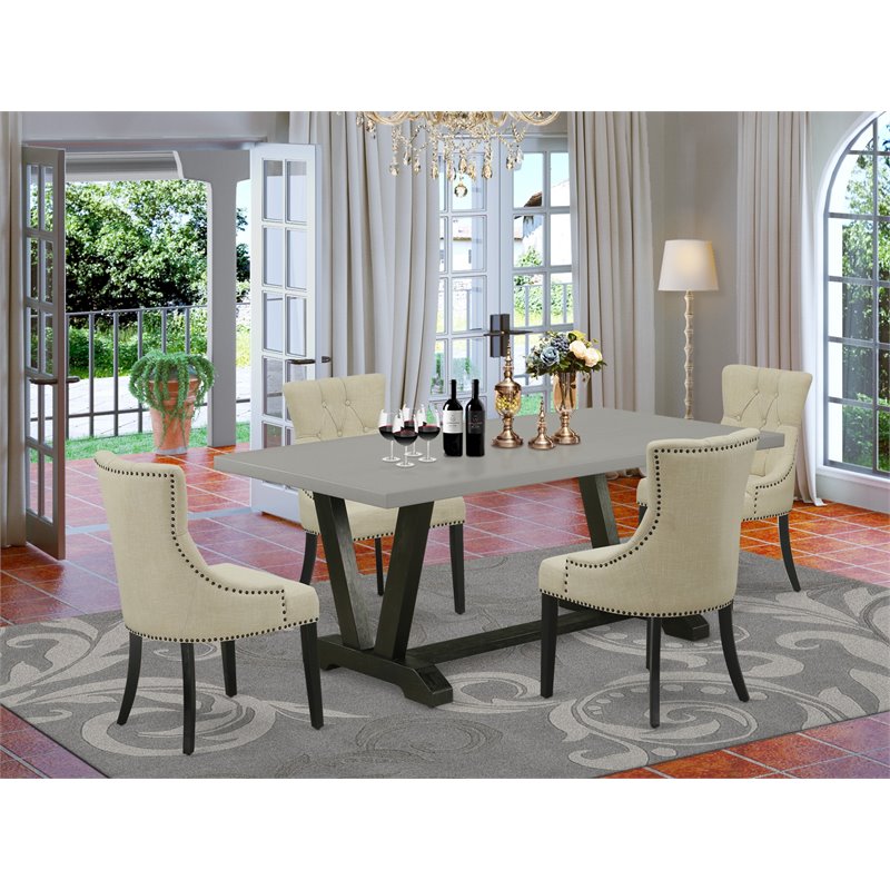 Pemberly Row 5-Piece Wood Dinette Set with Cement Top and Beige Finish
