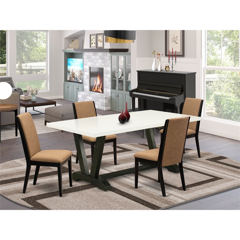 Pemberly Row 5-Piece Wood Dining Set in Wire Brushed Black and Linen White