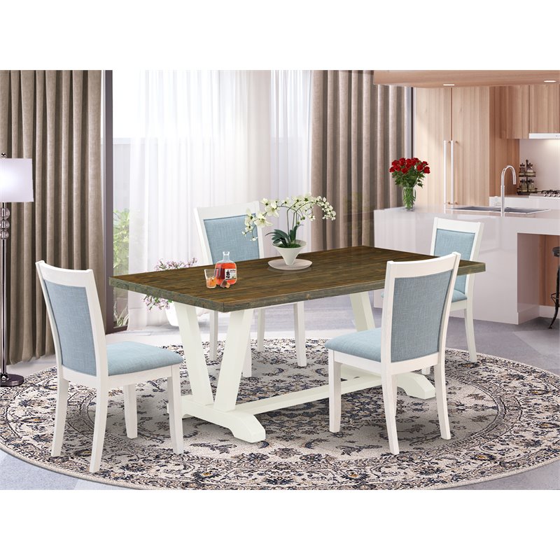 Pemberly Row 5-Piece Wood Dining Set in Jacobean Blue and White Finish