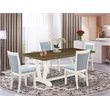 Pemberly Row 5-Piece Wood Dining Set in Jacobean Blue and White Finish