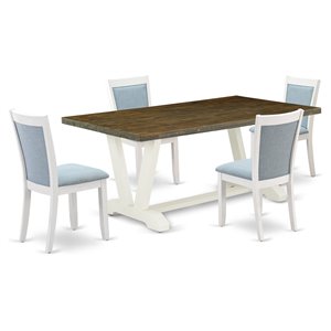 pemberly row 5-piece wood dining set in jacobean blue and white finish