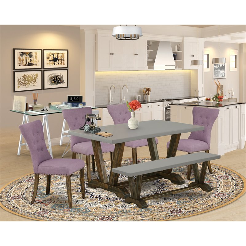 Pemberly Row 6-Piece Wood Dining Set in Jacobean Brown and Dahlia Finish