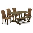 Pemberly Row 6-Piece Wood Dining Set in Brown Beige and Jacobean