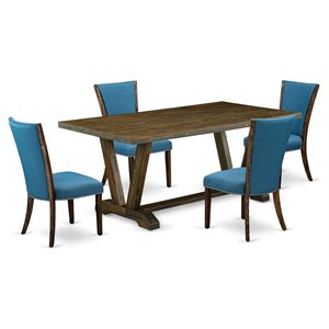 Pemberly Row 5-Piece Wood Dining Table Set with Blue Upholstery