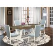 Pemberly Row 5-Piece Wood Dining Set Baby Blue Fabric and Jacobean Top