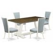 Pemberly Row 5-Piece Wood Dining Set Baby Blue Fabric and Jacobean Top