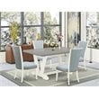 Pemberly Row 5-Piece Wood Dining Set with Cement Top and Baby Blue Seats