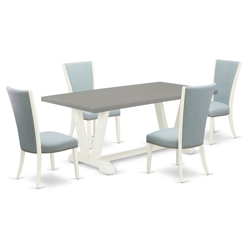 Pemberly Row 5-Piece Wood Dining Set Cement Top & Baby Blue Upholstery