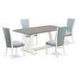 Pemberly Row 5-Piece Wood Dining Set Cement Top & Baby Blue Upholstery