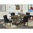 Pemberly Row 5-Piece Dining Set with Button Tufted Leather Seat in Brown/Black