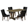 Pemberly Row 5-Piece Dining Set with Button Tufted Leather Seat in Brown/Black