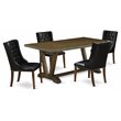 Pemberly Row 5-Piece Wood Dining Set with Leather Chairs in Jacobean Brown