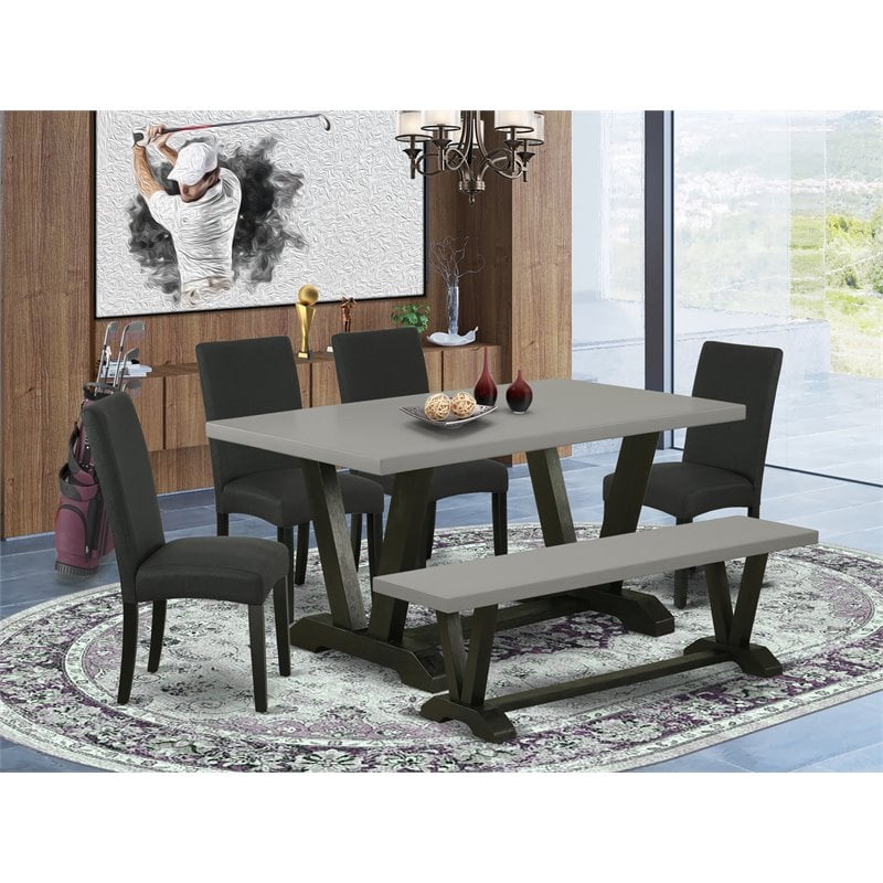 Pemberly Row 6-Piece Wood Dining Set in Cement and Black