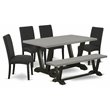 Pemberly Row 6-Piece Wood Dining Set in Cement and Black