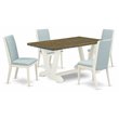 Pemberly Row 5-Piece Wooden Dining Set in Jacobean and Baby Blue